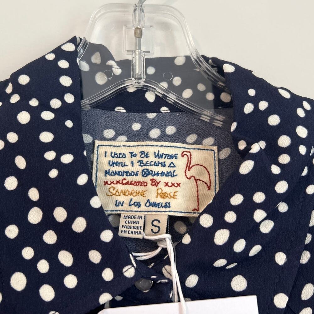 NWT Sandrine Rose Polka Dot Button Down Shirt Navy/White, Womens S - Picture 6 of 8